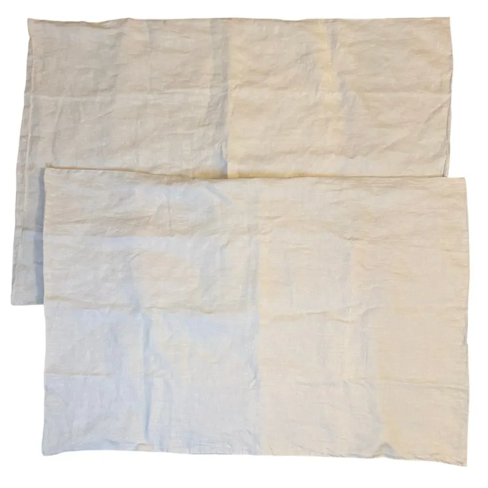 Crate & Barrel Aire Natural European 100% Linen Pillowcases Flax Beige Set of 2